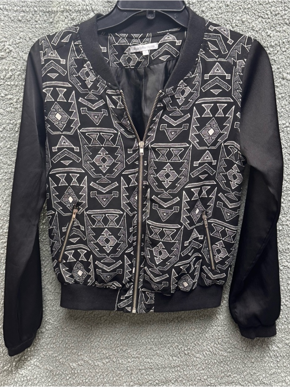 Charlotte Russe Black & White Aztec-Print Bomber Jacket